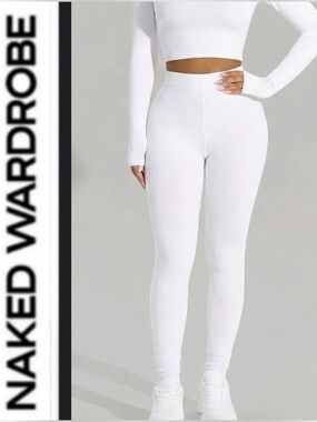 Naked Wardrobe 🤍 white Snatched ribbed High-Waist Leggings